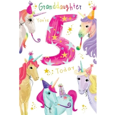Image of Granddaughter 5th Birthday Card Age 5 Unicorns 9&quot; x 6&quot; Lovely Verse
