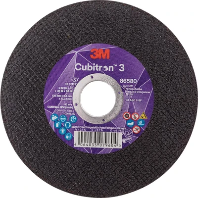 Image of 3M Cubitron 3 Cut Off Wheel, 86580, 80+, T41, 125 mm x 0.8 22.23 mm, EN, 25/Pack