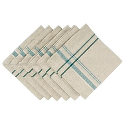 Image of DII French Stripe Tabletop Collection Farmhouse Style Dining Table Linen Napkin Set, 20x20, Taupe/Teal, 6 Piece