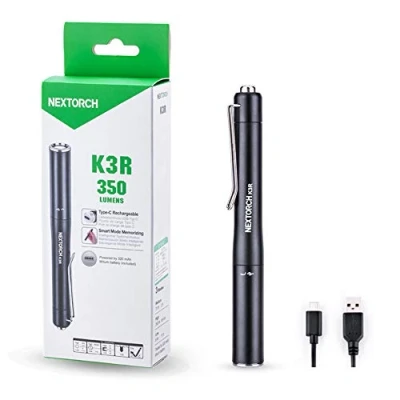 Image of Nextorch LED Pen Torch 350 Lumens, Pocket USB C Rechargeable, EDC Small Flashlight with Clip for Working, Repairing (Black)