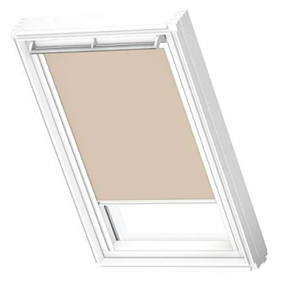 Image of VELUX Original Roof Window Blackout Blind for SK06, Light Beige, with White Guide Rail