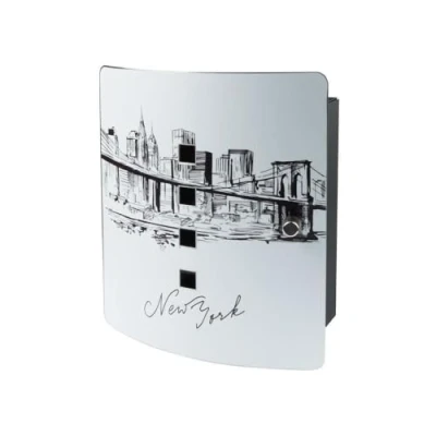 Image of BURG WÄCHTER 6204/10 Ni Skyline NY Motif Key Box, Black/Stainless Steel, (H x B T) 240 210 70 mm