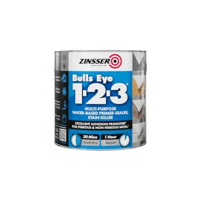 Image of Zinsser Bulls Eye 1 2 3 Primer Sealer &amp; Stain Killer 2.5 litre Ready Mixed Colour Grey