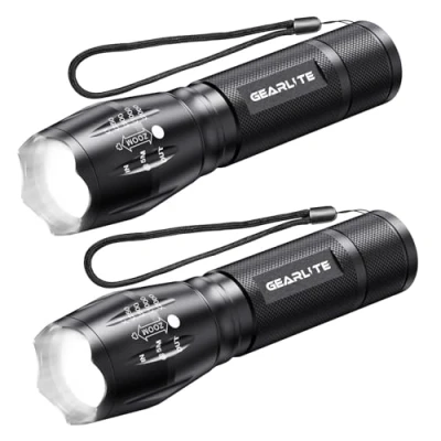 Image of GEARLITE LED Torch Battery Operated 2 Pieces, 2000 Lumen Extremely Bright with 5 Modes, IP65 Waterproof Children for Camping, Hiking, Outdoor, Emergency