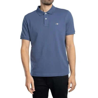 Image of Gant Shield Piqué Polo Shirt Dusty Navy Blue Dark size M