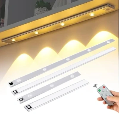 Image of LED Motion Sensor Cabinet Light, Rechargeable Lights Indoors, Under Kitchen Lights, Cupboard Light Indoor Magnetic Wireless USB 3 Color Temperature Stepless Dimming(SilverA,40cm/15.7in)