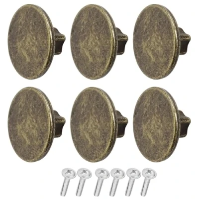 Image of Decoranddecor Vesta 40mm Round Kitchen Cabinet Furniture Knob Zinc Alloy (6 Pack, Antique Brass)