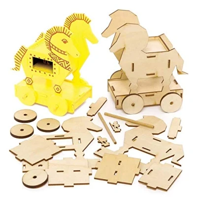 Image of Baker Ross FE453 Trojan Horse Woodcraft Kits Pack of 2, Wooden Crafts for Children to Decorate and Display, Kids Educational Activity