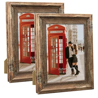 Image of PETAFLOP Rustic Picture Frame 8x6 Inch Set of 2, Wall and Table Frames, Brown
