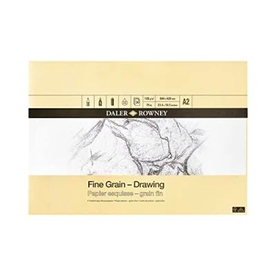 Image of Daler Rowney Fine Grain Lightly Textured 120gsm A2 Drawing Paper Pad, Glued 1 Side, Acid free, 30 White Sheets, Ideal for Professional Artists &amp; Students
