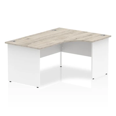 Image of Impulse 1600mm Right Crescent Desk Grey Oak Top White Panel End Leg