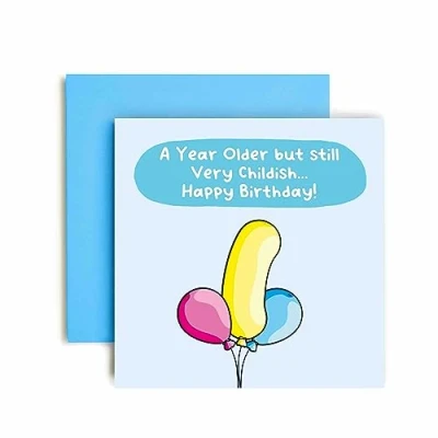 Image of Huxters Birthday Cards for Men Childish Balloon Card him Happy Birthday, Friend Son Brother Nephew Funny (Male)