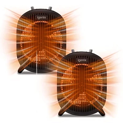 Image of Igenix IG9022 Portable Electric Fan Heater with 2 Heat Settings &amp; Cool Setting, Tip Over Safety Protection, Ideal for Small Rooms, Caravans, Sheds Garages, Black, Pack of