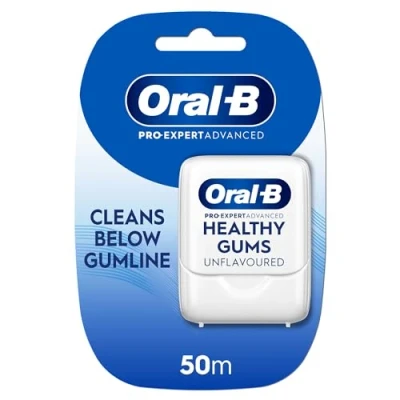 Image of Oral B Pro Expert Advanced Waxed Dental Floss Healthy Gums Helps Prevent Gum Problems Cleans Below The Gumline Unflavoured Tape 50m