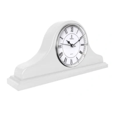 Image of Mantel Clock, White Wooden Mantle Clock for Living Room Décor Silent, Decorative, Solid Wood, Battery Operated Fireplace Mantel, Office, Desk, Shelf &amp; Home Gift, 15x7.5 Inch