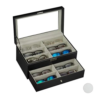 Image of Relaxdays Box for 12 Glasses, Sunglasses Storage Case, Faux Leather Crate, PU, Black, 1 Piece,10027258_46