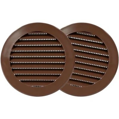 Image of 2 Pack 4&#039;&#039; Inch / 100 mm Plastic Vent Cover Brown Round Soffit Exhaust Ventilation Louver Air Inlet Grille Built in Screen Mesh HVAC
