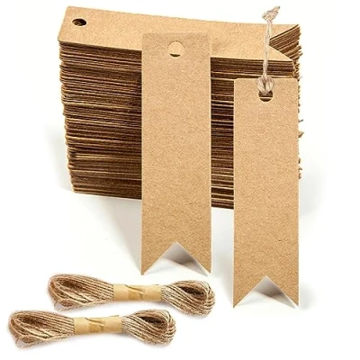 Image of Small Brown Kraft Gift Tags with String, 200 Pcs Mini 7x2cm Paper Blank Labels Luggage Hang Tag for Gifts Bags Crafts