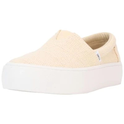 Image of TOMS Women&#039;s Fenix Platform Slip On Sneaker, Natural Undyed Metallic Linen Stripe, 5 UK