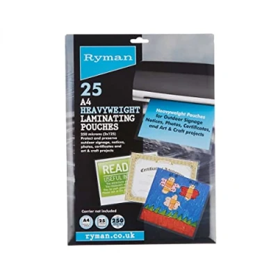 Image of Ryman Laminating Pouches A4 250 Micron Pack of 25