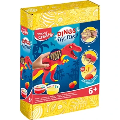 Image of Maped Creativ Dino Factory T Rex 3D Wooden Puzzle to Assemble Dinosaur Figure Model with Hardening Dough Creative Activity from 6 Years