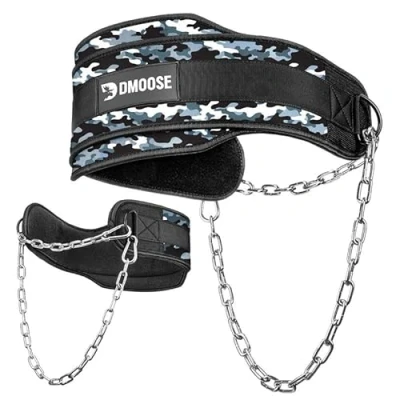 Image of DMoose Fitness Dip Belt for Weightlifting Gym Weight with Chain Pullup, Squat, Powerlifting &amp; Bodybuilding Heavy Duty Steel Comfortable Neoprene Support Workout