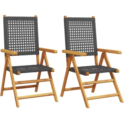 Image of vidaXL Garden Chairs 2 pcs Black Solid Wood Acacia and Poly Rattan