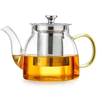 Image of MESNEY 790ml Glass Teapot with Stainless Steel Infuser Borosilicate Tea Pot for Loose Leaf Tea, Herbal and Blooming Elegant Durable Maker Lid
