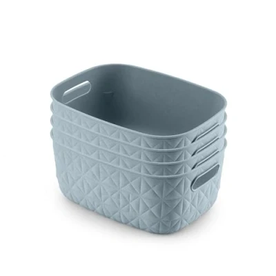 Image of CURVER Softex 4x 4L Storage Baskets, 100 percent Recycled Material, Lightweight, For Bathroom, Living Room, Kitchen, Teal