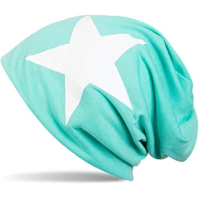 Image of styleBREAKER Classic Beanie hat with Star Print, Unisex 04024038, Colour:Turquoise White