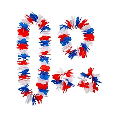 Image of Wicked Costumes G.B Red White &amp; Blue Hawaiian Leii Garland Accessories (4pc Set)