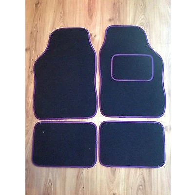 Image of NEW UNIVERSAL BLACK &amp; PURPLE 4 PIECE FLOOR CAR MATS SET