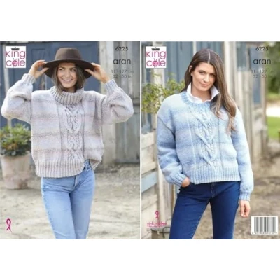 Image of King Cole Aran Knitting Pattern 6225 Ladies Sweaters (2 Designs)