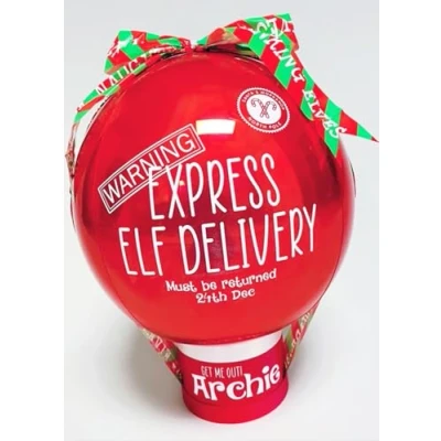 Image of Inflated Naughty Elf Arrival Reveal Warning Tape Christmas Red Helium Balloon Hat Box Decoration (GIRL ELF)