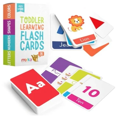 Image of merka Toddler Flash Cards Alphabet for Toddlers, Set of 58 Letters, Colors, Shapes and Numbers, Learning Toy Educational Preschool Flashcards