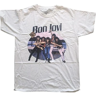 Image of Bon Jovi T Shirt Breakout Band Logo Official Mens Natural S White