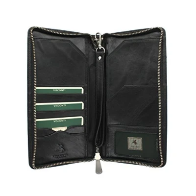 Image of VISCONTI Monza Collection Wing Leather Travel Wallet with Wrist Strap MZ101 Black