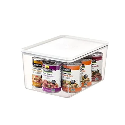 Image of iDesign Storage Box with Handles, Lid, Versatile as Kitchen or Bathroom Organiser, Made of Recycled Plastic, White