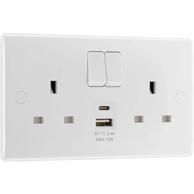 Image of BG Nexus 800 Series, 13A Double Switched Socket with USB A + C 12W