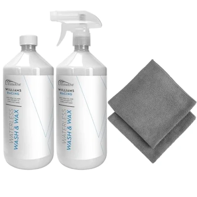 Image of Ultimotive Rokit Williams Racing Waterless Wash and Wax Car Cleaning kit 2 x 1L with Microfibre cloths