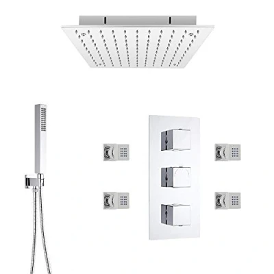 Image of Milano Arvo Thermostatic Mixer Valve Ceiling Mounted Recessed Head Hand Shower Body Jets Chrome