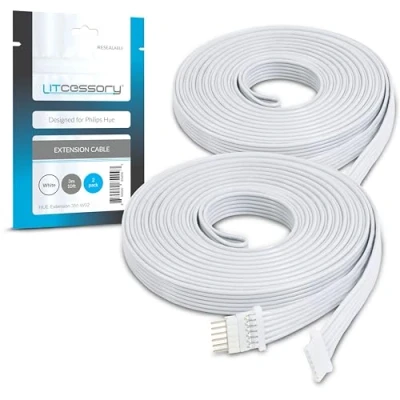 Image of Litcessory Extension Cable for Philips Hue Lightstrip Plus (3m, 2 Pack, White MICRO 6 PIN V4)