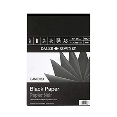 Image of Daler Rowney Canford Lightly Textured 150gsm A3 Coloured Paper Pad, Glued 1 Side, 30 Jet Black Sheets, Ideal for Professional Artists &amp; Students