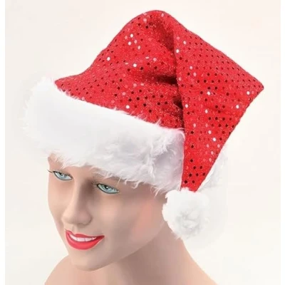 Image of SHATCHI Deluxe Santa Father Christmas Hat with Sequin Fancy Dress Costume Accessories Party Celebration Outfit Decorations Display