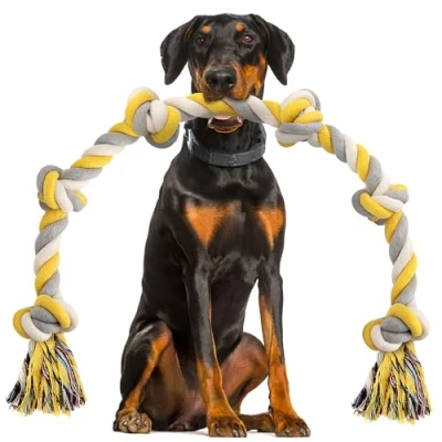 Image of Norvy Extra Large 6 Knot Dog Rope Toy for Aggressive Chewers 40in Cotton Long Heavy Duty Teething Chew Puppy Breeds Dogs Almost Indestructible