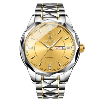 Image of JewelryWe Business Analog Quartz Watches: Men Women Dress Waterproof Luminous Date Calendar Dial Stainless Steel Luxury Multifunctional Couple Wrist Watch