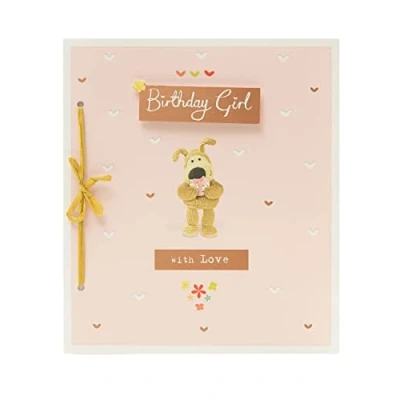 Image of Boofle Birthday Card Cute for Friend Her Girl Holding Present