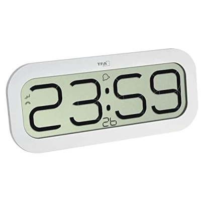 Image of TFA Dostmann Digital Radio Controlled Clock BimBam, 60.4514.02, with Hourly Chime (Big Ben, Bells, Birds, Cuckoo, Singing Bowl), Large Display, White, 32.1 x 2.8 14 cm