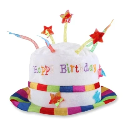 Image of LIGHT UP HAPPY BIRTHDAY CAKE HAT Unisex Adult Size Fancy Dress Party Hats Perfect as Favors Costume Accessories (Rainbow)