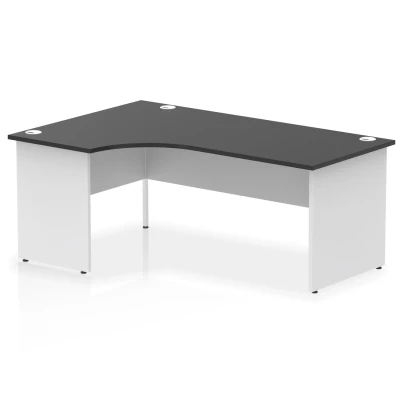 Image of Impulse 1800mm Left Crescent Office Desk Black Top White Panel End Leg